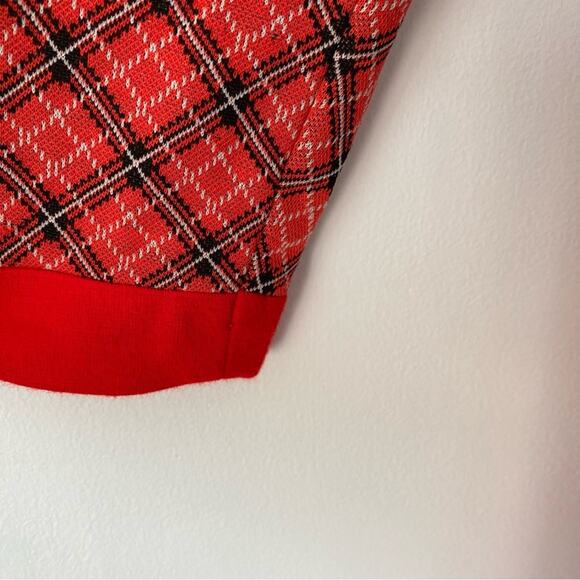 Vintage 1970s Red Plaid Butterfly Collar Dress Made USA Union Label Union Large - Picture 3 of 11